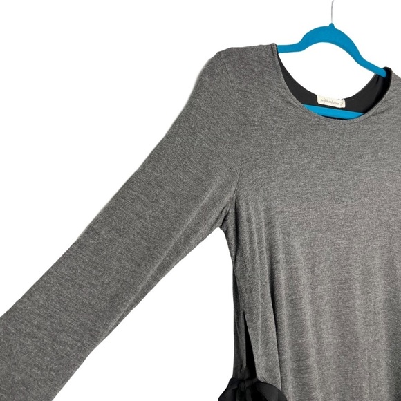 Pebble & Stone Gray Double Layer Tie Sides Long Sleeve Blouse - Picture 2 of 10
